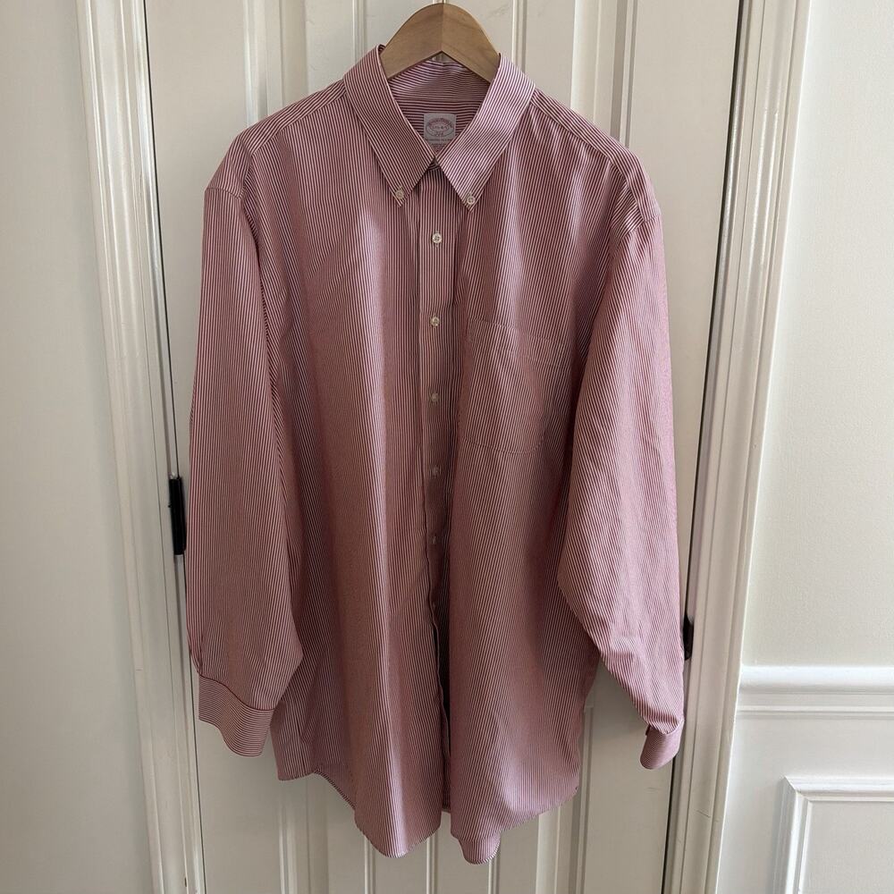 Brooks Brothers Men's Red Striped Long Sleeve Dress Shirt Size 17.5